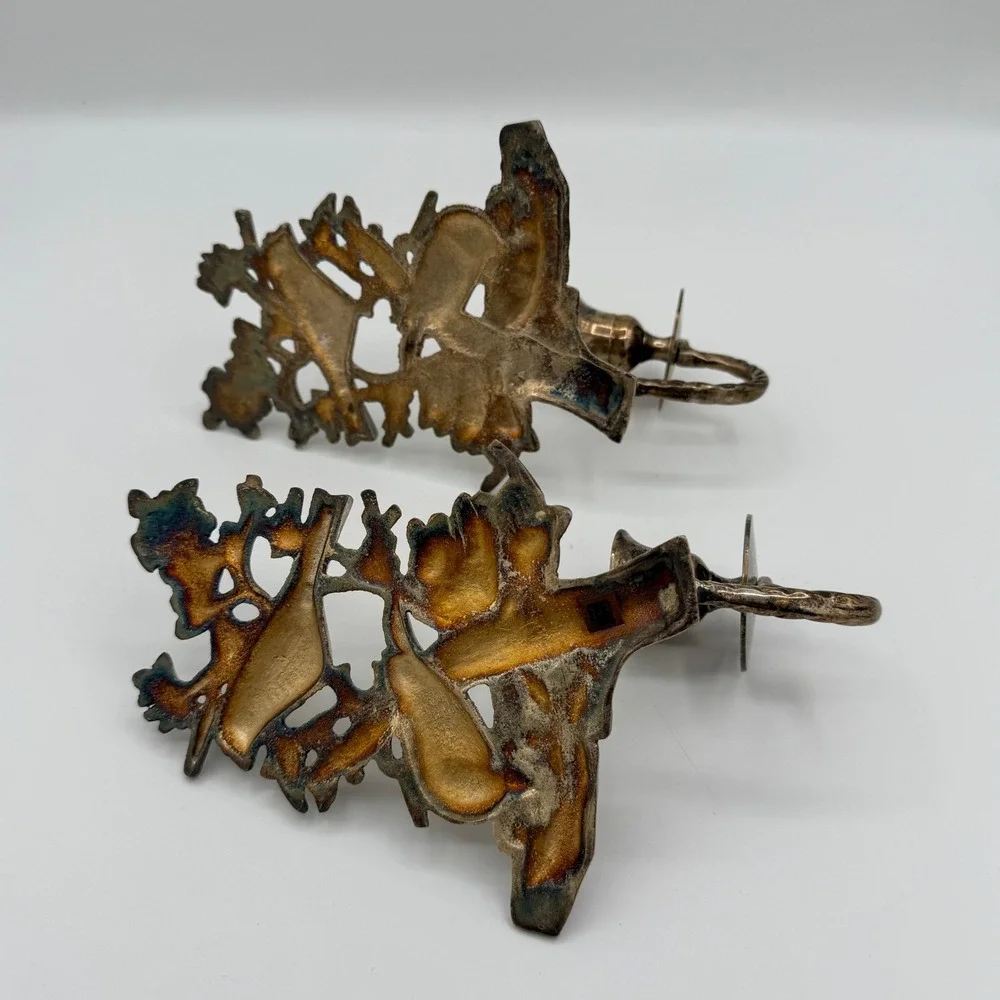 Vintage Silver-Tone Bird & Nest Wall Candle Sconces — Pair, Made in India